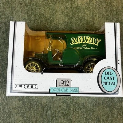 Banco de monedas ERTL 1912 Ford cabina abierta AGWAY escala 1/25 fundido a presión #7615 nuevo en caja Foto 1 de 4