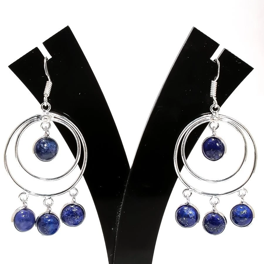 Lapis Lazuli Gemstone Handmade 925 Sterling silver Jewelry Earring Size 2.30" - Image 1 of 1