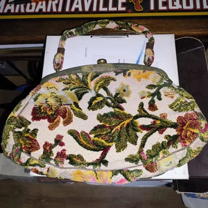 VTG 1950s Tapestry Floral Embroidered Purse Handbag - Picture 1 of 3