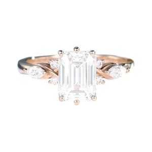 2.25 Ct Emerald Cut IGI Certified Lab Grown Diamond Wedding Ring 18K Rose Gold - Picture 1 of 10