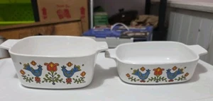 Vintage Corning Ware Country Festival Blue Bird Casseruola Piatto 1,5 Qt e 1 Qt - Foto 1 di 10