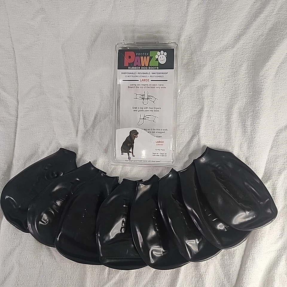 PAWZ Dog BOOTS Size Large 12 Disposable Reusable Black