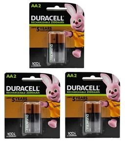 6 x GENUINE Duracell AA 2500 mAh Rechargeable Battery (3 x Pack of 2) Brand New - Picture 1 of 4
