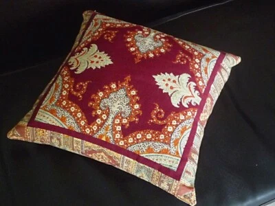 Pillow Case Jacquard Cotton Tapestry Terra Red 40x40 CM Paisley France - Image 1 of 4