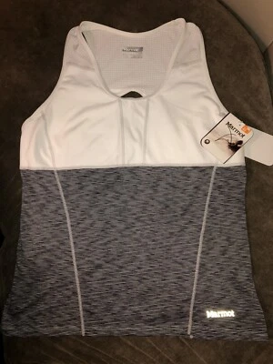 Marmot 女式稳定无袖背心大号 67610 白色灰色全新 UPF 40 — 第 1/2 张图片