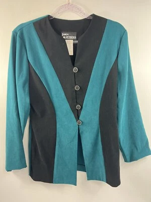 Traje Chaqueta Jason Matthews Vintage Para Mujer Talla 4 Verde/Negro Cuello en V 4 Botones Foto 1 de 4
