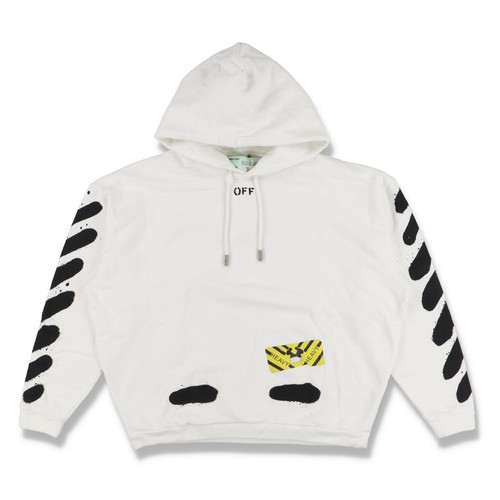 Felpa con cappuccio oversize Off White bianca spray diagonali logo taglia L FW18 PREZZO AL PUBBLICO $665