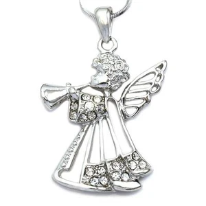 Himmlischer Engelsflügel Trompete Anhänger Halskette Charm Weihnachtsgeschenk für Frauen Mädchen - Bild 1 von 1