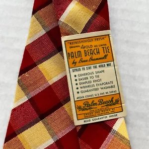 Beau Brummell Palm Beach Neck Tie Vtg 1930 1940 Wool Cotton Yellow Red Swing NWT - Picture 1 of 9