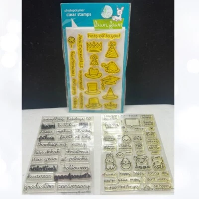 Lote de 3 estampillas de goma de saludos de primavera Lawn Fawn SOMBREROS OFF TO YOU Foto 1 de 2