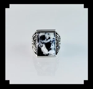 Handgefertigter Sterling und weißer Büffel Herrenring Größe 13 1/4 - Bild 1 von 6