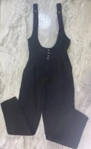 Women Sz 5 Y2k/90s VTG RARE Zena Black Denim Overalls Suspenders Jeans - Picture 1 of 9