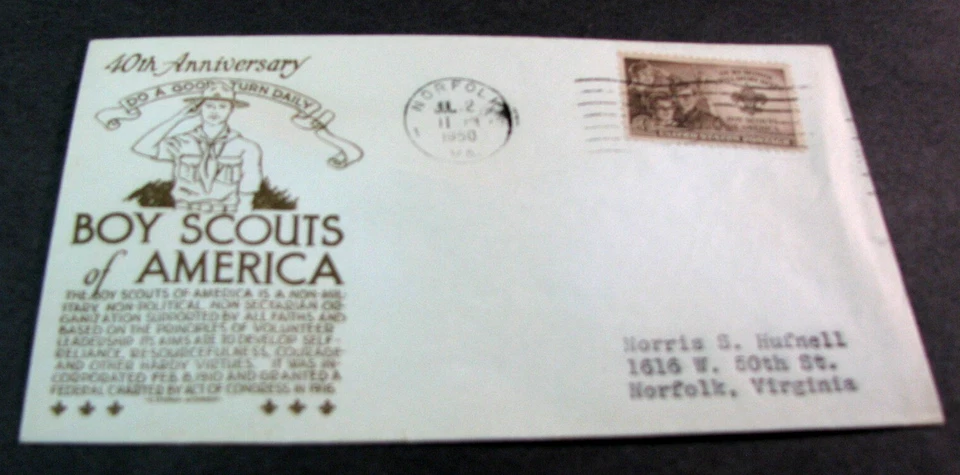 US Stamp FDC Scott# 995 Boy Scouts of America 1950 Used PL52 - Image 1 of 1