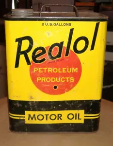 Vintage REALOL Petroleum Products Motor Oil 2 Gallon Can - Picture 1 of 19