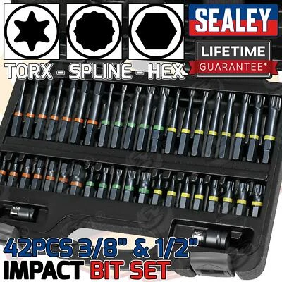 SEALEY Impact Hex Torx Spline Bit Socket Set 3/8" 1/2" Adapter Long Short Reach - Image 1 of 4