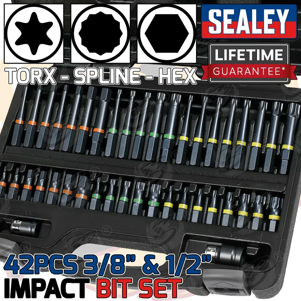 SEALEY Impact Hex Torx Spline Bit Socket Set 3/8" 1/2" Adapter Long Short Reach - Image 1 of 4