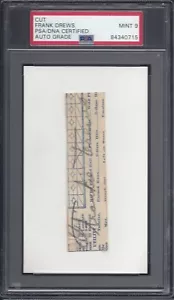 FRANK DREWS, 1944-45 BOSTON BRAVES, INDEX CARD, PSA/DNA MINT 9 - Picture 1 of 1