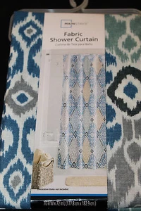 Mainstays Blue Fergana Fabric Shower Curtain blue gray green 70x72 new  - Picture 1 of 8