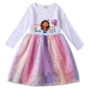 Kids Girls Gabbys Costume Tutu Skirts Rainbow Sequins Birthday Party Fancy Dress