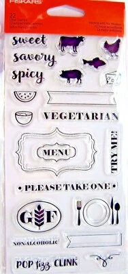Menu Food Cooking Hostess with the Mostess Fiskars Clear Acrylic Stamp Set NEW! - Image 1 of 2