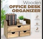 Wooden Office Desktop Organizer 3 Drawers & Paper Tray Organizer Vintage Rustic
