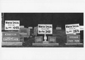 Vintage 1992 Tombstone Graves on Sale Special Price B/W Photo Postcard Reprint - Picture 1 of 2