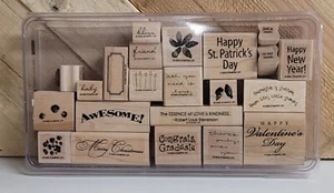 Stampin / MIXED GREETING AWESONE BLISS FRIEND MOM 22 PC Wood Block Rubber Stamp  - Picture 1 of 4
