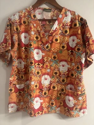 UA Scrub Woman’s  Scrub Medium Top Merry Christmas Theme Santa Reindeer Kids - Image 1 of 4