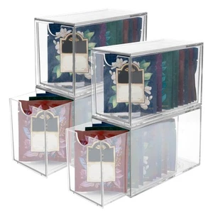 4 Pack Tea Bag Drawers Organizer Clear Plastic Stackable Storage Holder - Picture 1 of 7