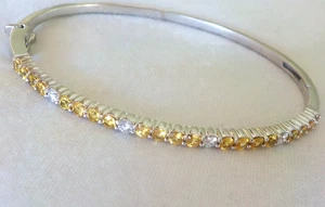 Brazalete de diamantes de zafiro amarillo de oro blanco de 14 K - 11,64 gms, 6,8 pulgadas, 1,40 quilates - Imagen 1 de 12