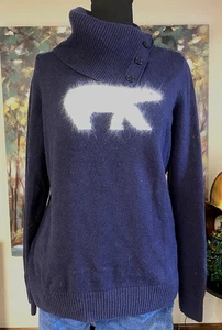 Talbots Sweater Womens Medium Navy Lambswool Rabbit Hair Polar Bear Turtleneck E - Picture 1 of 8