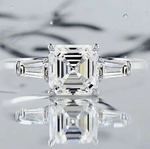 Engagement Ring IGI Certified Lab Grown Diamond 950 Platinum Asscher Cut 2.70 CT - Picture 1 of 11