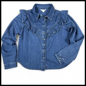 American Eagle Denim Rüschen Western Hemd Damen XS Heavy Langarm Button Down - Bild 1 von 9