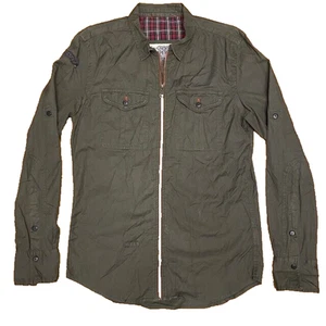 SUPERDRY Mens Size Medium Military Green Full Zip Cotton Jacket Coat Shirt - Picture 1 of 6