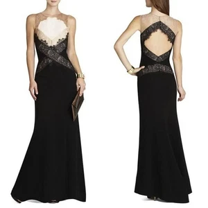Abito combinato BCBGMaxAzria Aida pizzo sirena colorblock nero taglia 4 nuovo con etichette - Foto 1 di 11