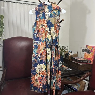 Vestido Pendleton Petite de lino mezcla de algodón talla 4 floral midi Foto 1 de 4