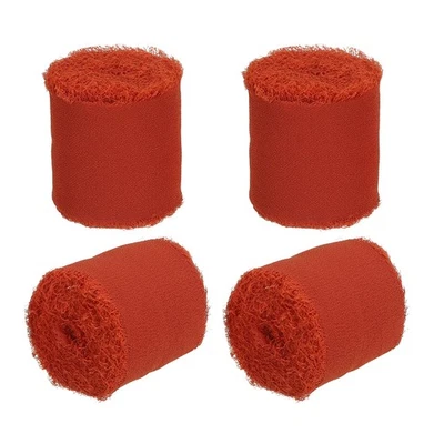 4 Rolls 1.5 In x 5 Yd Handmade Fringe Silk Chiffon Ribbon, Rust Red Foto 1 de 4