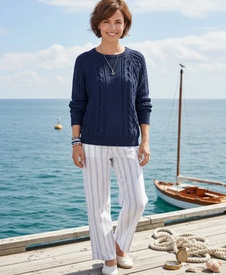 Suéter para mujer Vineyard Vines XXS azul tejido con cable algodón cuello redondo Foto 1 de 4