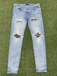 Taglia 40 - Jeans Amiri blu denim marrone toppa $1090 vendita al dettaglio - Foto 1 di 10