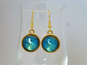 Ohrringe Ohrhänger mit Swarovski®-ELEMENT Seeigel Rivolis 14mm Bermuda Blue Gold - Bild 1 von 4