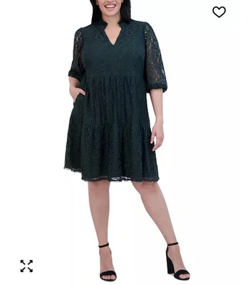 Vestido Jessica Howard Mujer 22W Verde Encaje En Niveles Fiesta Midi Manga Larga Nuevo Foto 1 de 4