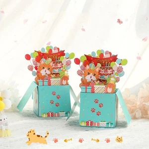 Foldable Birthday Cat Gift Card Paper Invitations Cards Birthday Party Gift - Picture 1 of 8