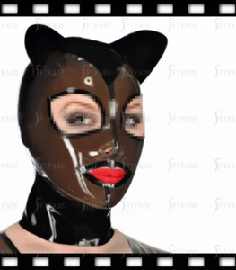 Latex Mask Hoods Cat Face Domino Big Eyes Erect Ears Cute Customized 0.4mm A4 - Picture 1 of 5