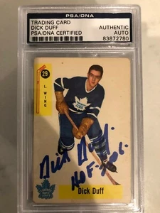 Autographed 1958-59 Parkhurst  Dick Duff Maple Leafs  Card #29 PSA Slabbed  - Picture 1 of 1