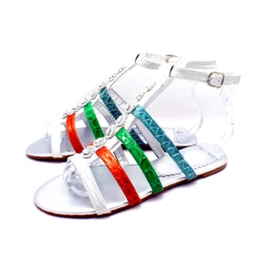 SANDALIAS PLANAS PARA MUJER DAMA DIAMANTE JOYA CORREA AL TOBILLO MULTICOLOR - Imagen 1 de 5