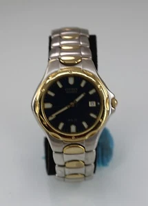 Citizen Watch Men Silver Gold Stainless Steel 50m Battery Date Blue Quartz - Picture 1 of 6