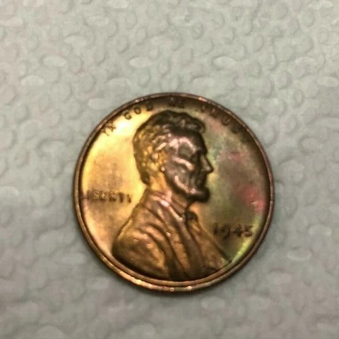 1945-P LINCOLN WHEAT PENNY CENT GEM UNCIRCULATED  RAINBOW TONED COLOR Cover