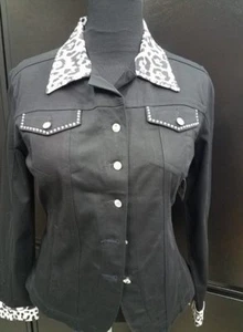 Chaqueta Christine Alexander Negra con Botones Arriba con Bling Talla M Nueva con Etiquetas $124 - Imagen 1 de 5
