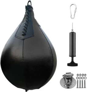 Boxing Speedbag Swivel Set with Black Leather Punching Ball & Pump - Professiona - Picture 1 of 12