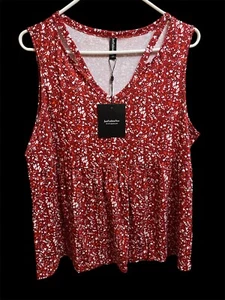 Womens Just Fashion Now Sleeveless Red Tank Camisole Top Size Large Crew Neck - Picture 1 of 3